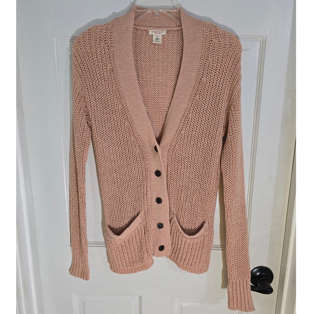 DemyLee New York Womens XS Pink Cotton Open Knit Button Front Cardigan Sweater - Picture 5 of 11